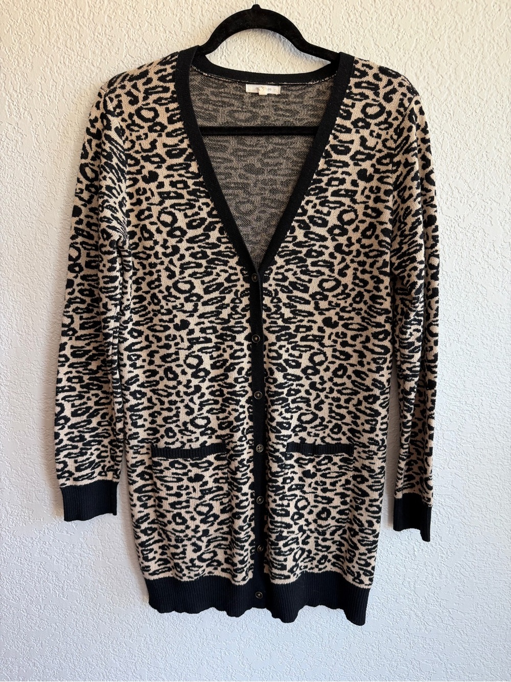 Maurices Beige and Black Leopard Print V-Neck Cardigan